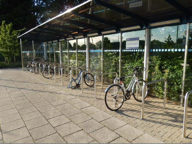 Bike parking at the Cambridge Science Park stop on the busway.
