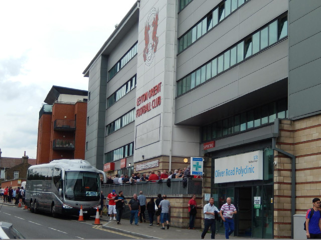 Bristol Rovers fans arriving at Brisbane Road, Leyton Orient's ground.
