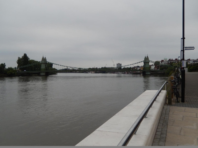 Hammersmith Bridge on the Tideway, the section of the Thames used for the University Boat Race.