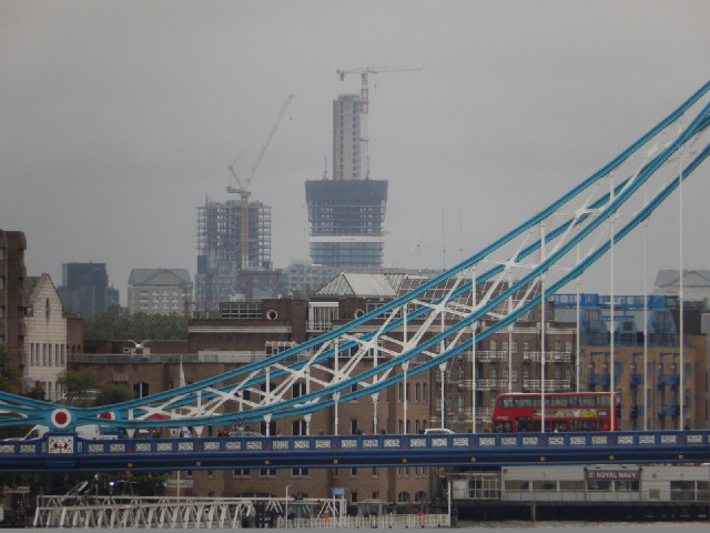 Some construction work, with part of Tower Bridge in the foreground.