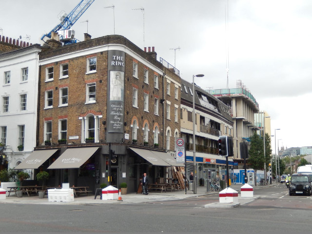 The sign on the corner of the pub says that it is "Opposite the site of the Blackfriars Ring Wh...