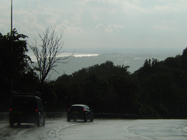 It's raining pretty heavily now but I can see sunshine further along the coast.