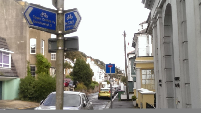What's the point of a cycle route sign to a cross-channel service which doesn't accept bikes?
