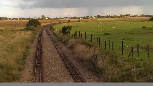 The tracks of the narrow-guage Romney, Hythe and Dymchurch steam railway.