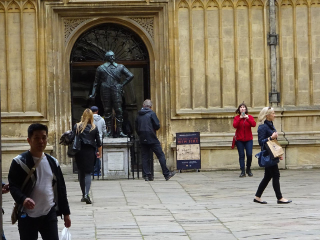 The courtyard of the Bodleian Library. The statue looks like King Charles I, who used Oxford as his ...
