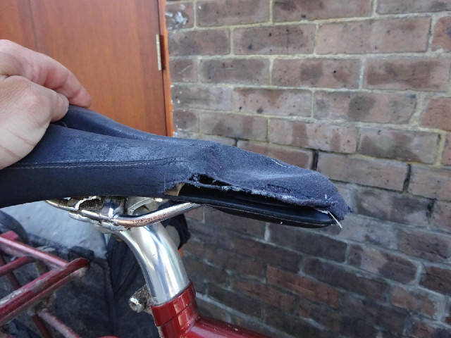 Oh. The fabric at the front of my saddle has been wearing away for a few weeks but now part of the s...