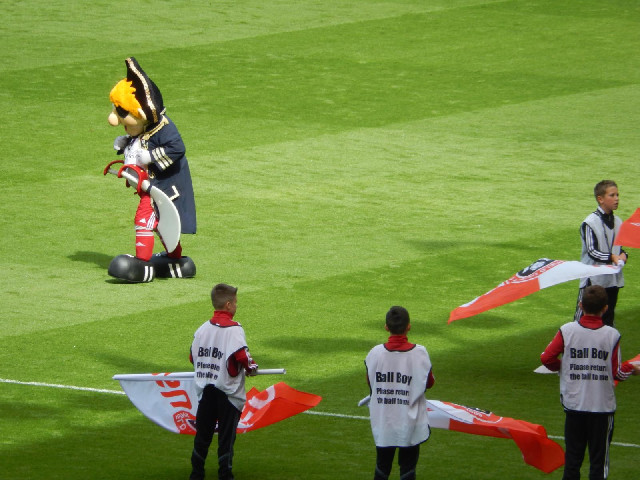 The mascot and some ball boys.