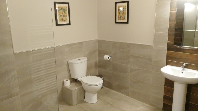 The bathroom is enormous and features two framed copies of the Beano.
