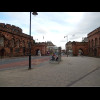 The buildings on either side of the street were originally law courts and are now council offices.