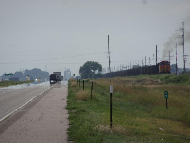 Nebraska: a coal train, a grain elevator and a mirage.