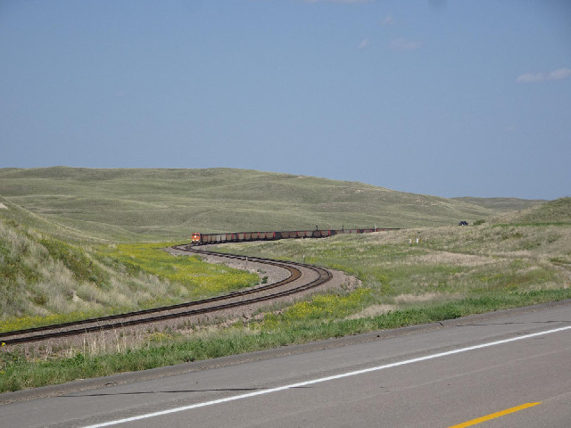Here's an empty train heading back up to the Wyoming mines. I have heard that something like 70 to 8...