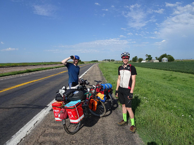 I've met two cyclists going the other way. As you can see, they are riding from New York to Los Ange...