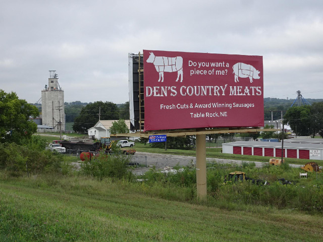 In Tecumseh, an advert for a meat business in the next village.