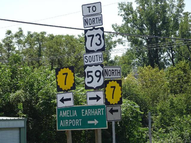 Kansas uses a sunflower on the signs for its state roads. Ameila Earhart was born in Atchison and it...