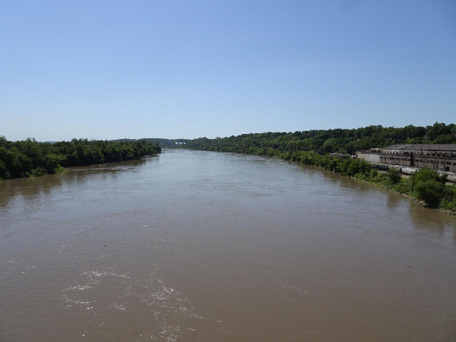 The Missouri River, which here is the boundary between Kansas and Missouri.