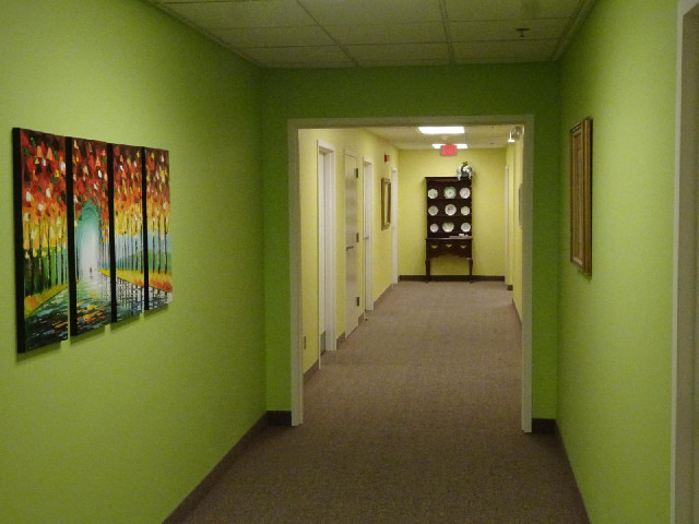 The corridor is a square loop but the walls are different colours in different sections, which helps...