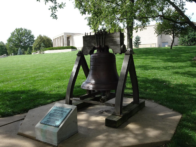 A replica of the Liberty Bell outside the Truman Library and Museum, about a mile away from the hous...