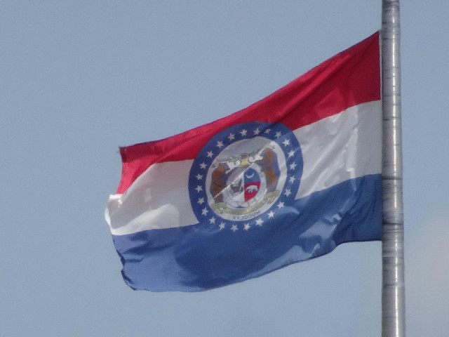 The flag of Missouri, backwards, like most of the others have been.