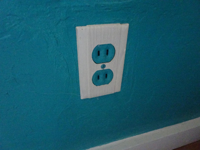 Colour-coordinated mains sockets. I'm glad now that I decided to be decadent and bring two mains ada...