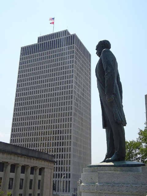 A statue of Edward Carmack, who was a senator and then a newspaper editor. His Wikipedia article sug...