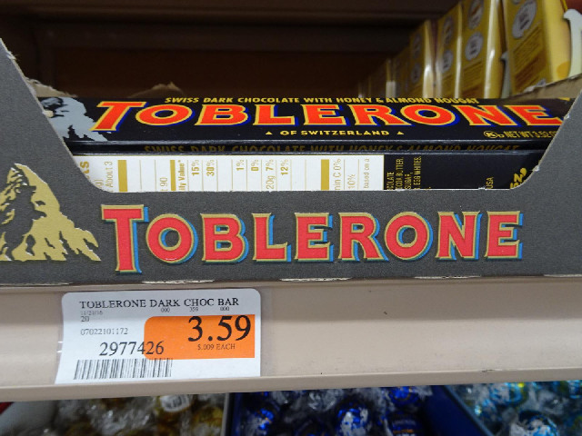 It says "$0.009 EACH". Each what? What are there 400 of in a Toblerone?