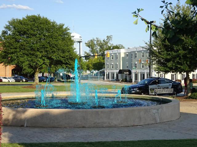 A blue fountain.