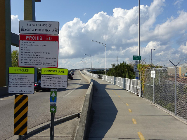 There are quite a lot of rules for pedestrians and cyclists on the Arthur Ravanel Bridge. There's no...