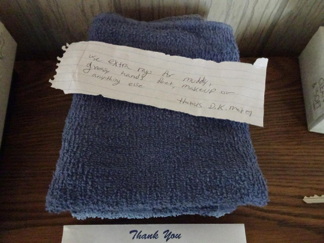 Several hotels have had signs telling guests not to use the normal towels for mud or grease but I th...