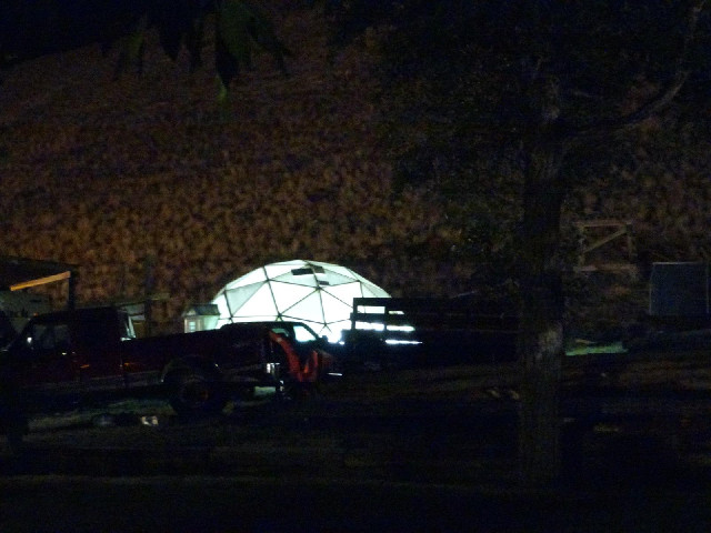 At night, I can see that there's a geodesic dome near where I parked my bike.