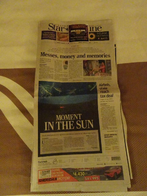 A free, strangely-shaped newspaper was delivered to my room. It's called the Casper Star Tribune, al...