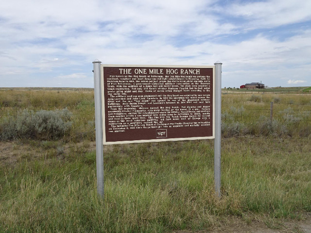 This sign commemorates the One Mile Hog Ranch, which it describes as "perhaps the rowdiest, rou...