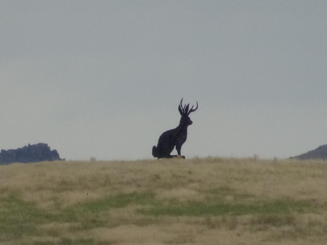 I think that's a silhouette of a jackalope, a mythical cross between a jackrabbit and an antelope.