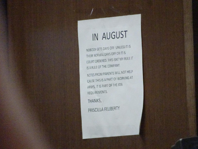 I'm glad I don't work here. I'm having every day off in August.