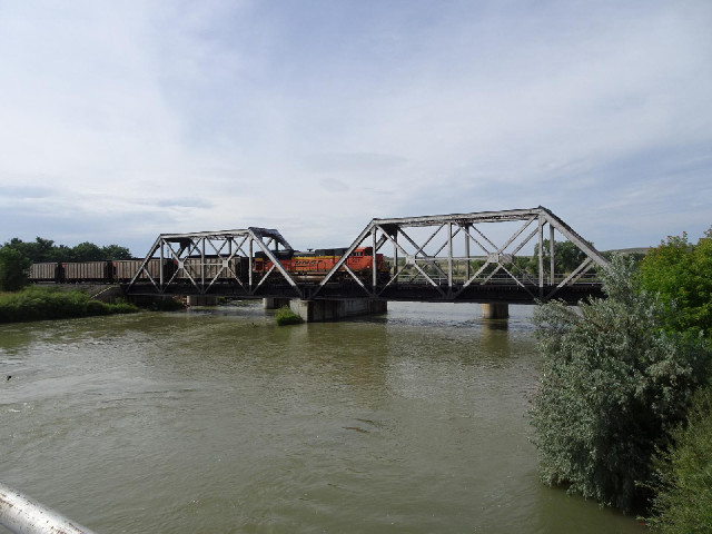 The back end of the same train crossing the North Platte River.