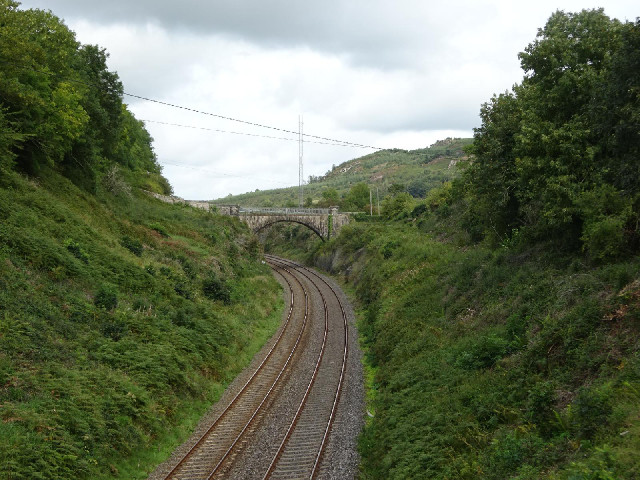 The railway line , about to cross the border.