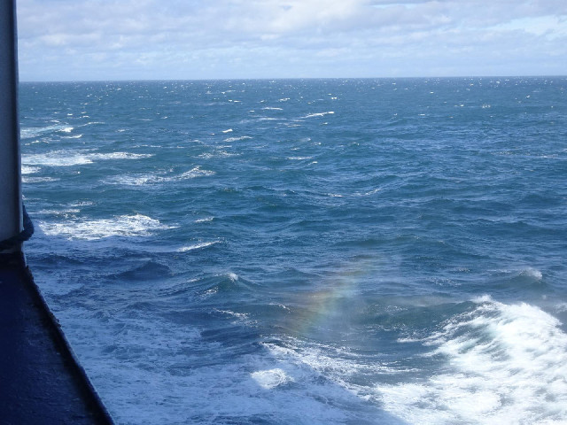 A rainbow in the sea spray. It's sunny now but this is easily the roughest of this trip's three sea ...