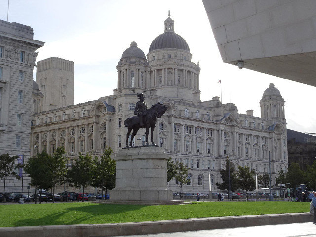 The Port of Liverpool Building and a statue of King Edward VII.
