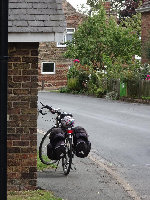 Outside a village hall which was providing refreshments. I see that cycle tourist has packed just th...