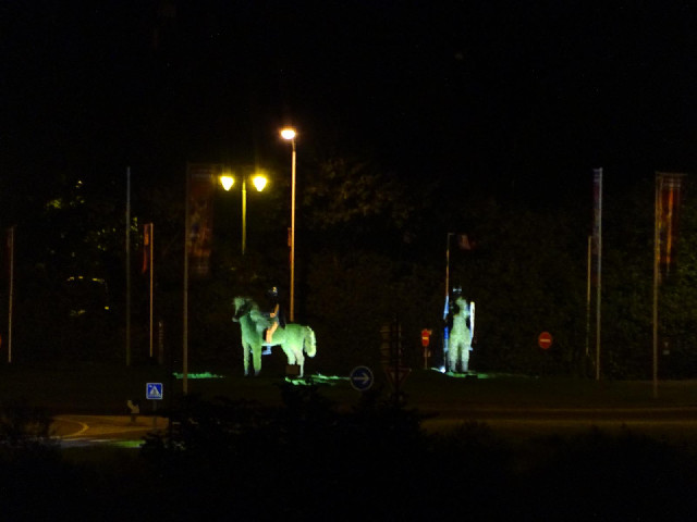 The horse statues at night...