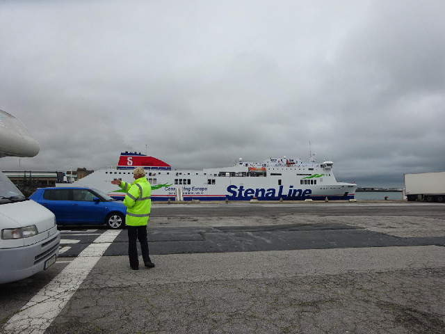 The Stena ferry reversing into its mooring.
