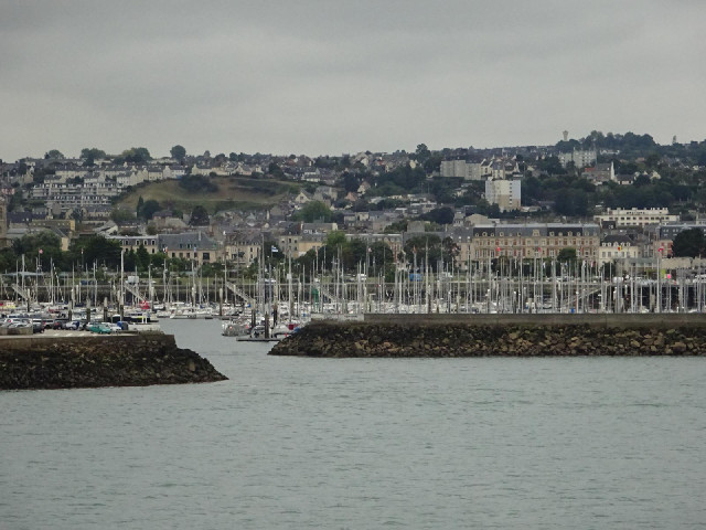 Cherbourg has several harbours nested inside one another. The ferry terminal is in the second layer....