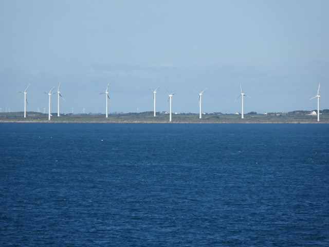 Wind turbines on the coast.