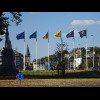 From right to left, the flags of the city, province, country and continent, showing the converntion ...