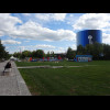 In another park nearby are some large inflatable things. The building on the right is some kind of g...