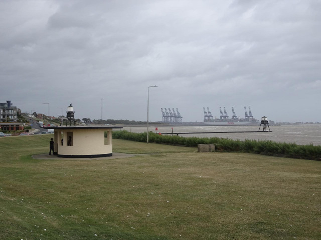 The cranes are in Felixstowe, on the other side of the combined estuary of the Rivers Stour and Orwe...
