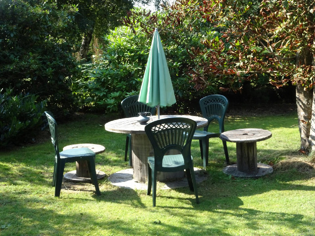 Garden furniture made from old cable drums.