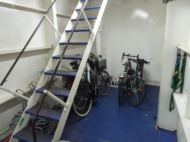 This ship has a special room for bikes, like trains sometimes do.