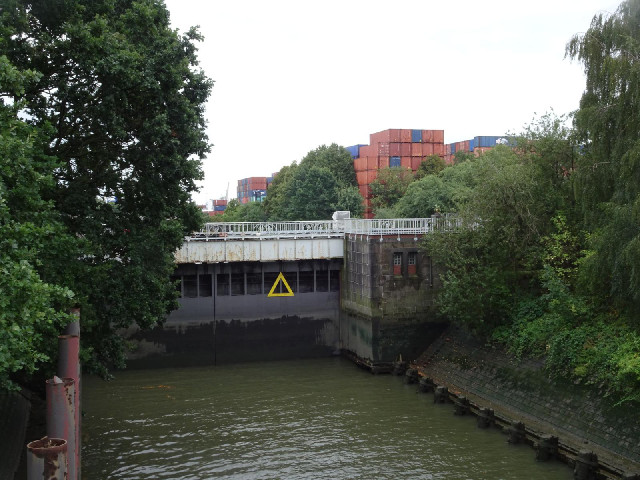 Some lock gates and shipping containers.