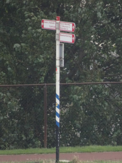A sign for my intended route to Rotterdam, seen from the ship.