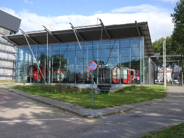 A glass fire station.